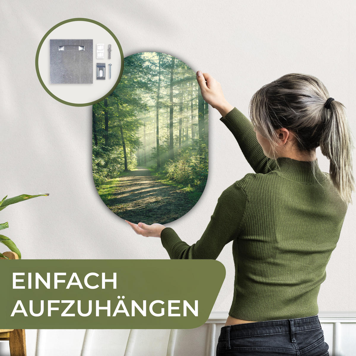 WANDBILD Wald - Weg - Sonne - Bäume - Grün - Natur 40x60 cm - Waldgrün, Kunststoff (40/60cm) - MuchoWow