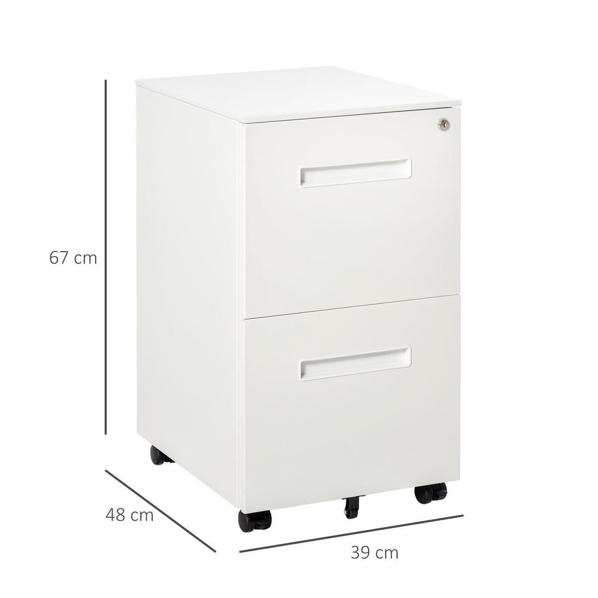 AKTENSCHRANK mit 2 Schubladen, Rollen, für Akten im A4 Format, Stahl, Weiß - Weiß, Metall (48/67/39cm) - Vinsetto