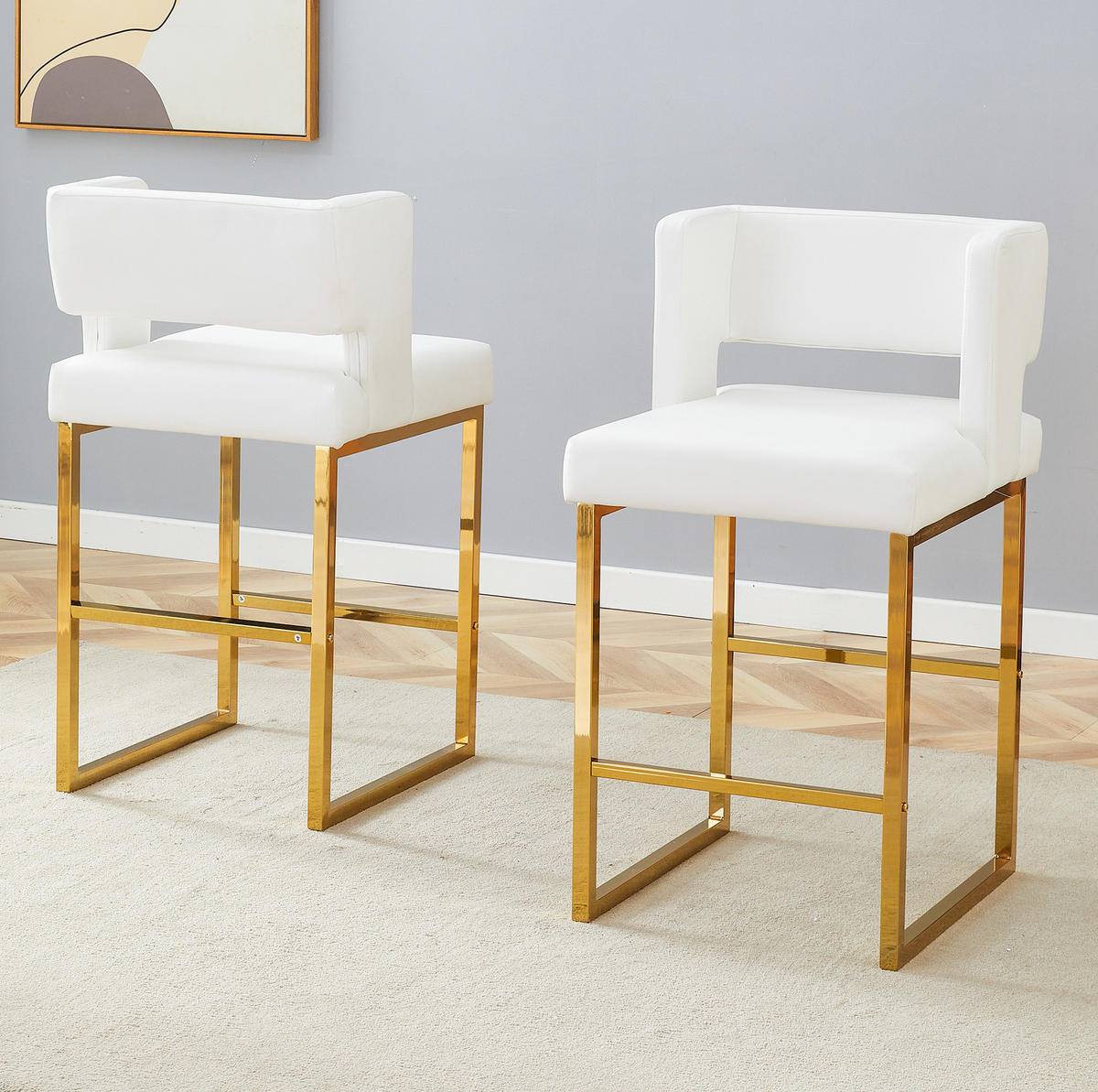 BARSTUHL 2er-Set gepolstert 91,4 cm PU-Leder White+Gold - Goldfarben, Metall (53.3/91.4/48cm) - Meubliv