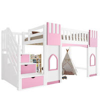 HOCHBETT 90/200 cm, Weiß/Rosa mit Stauraumtreppe und 2 Fenstern - Weiß, Holz (90/200cm) - MIVRAY