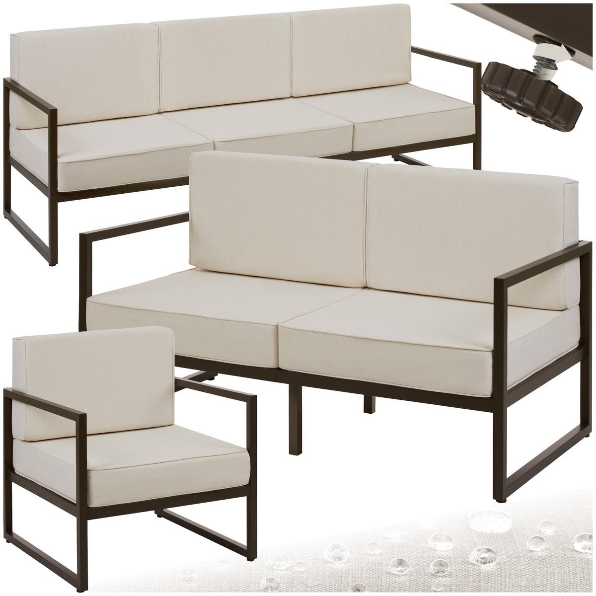 GARTEN-LOUNGESET Comosa,höhenverstellbare Füße,braun/beige - Beige/Braun, Kunststoff - tectake