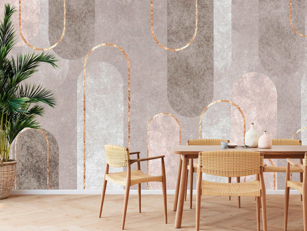 FOTOTAPETE für Wohnzimmer Geometrische Bögen Beige Beton 400x280 - Beige/Braun, Papier (400/280cm) - Muralo