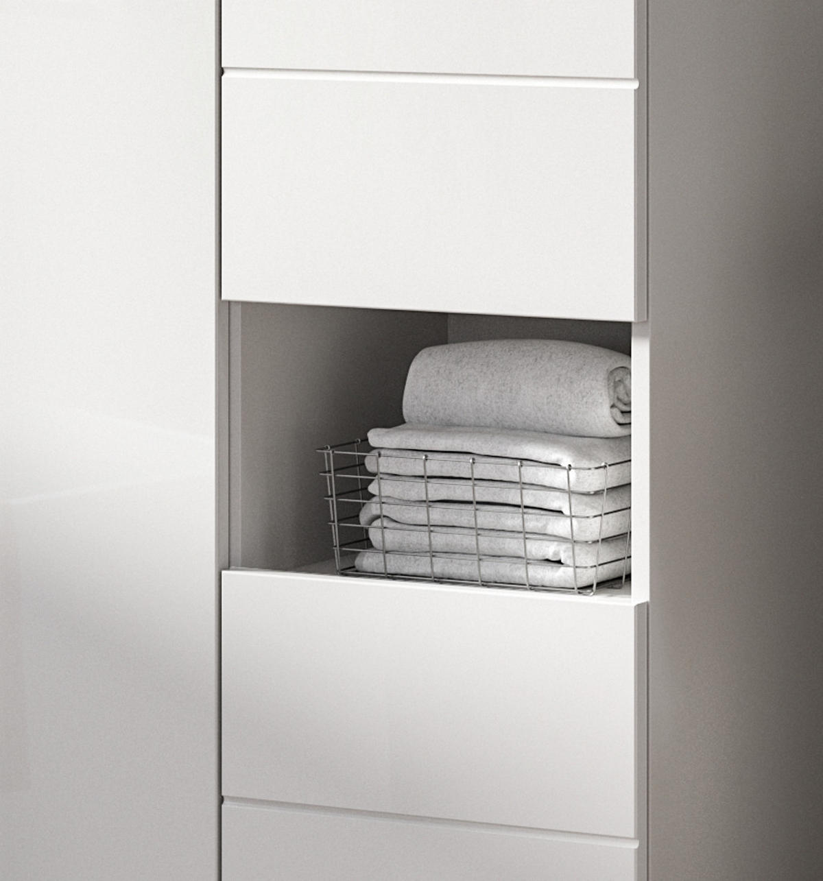 BADSCHRANK weiß Hochglanz 60 x 131 cm, Midischrank mit 9 Fächern - Weiß Hochglanz/Schwarz, Holzwerkstoff/Kunststoff (60/131/34cm) - Inn.Furn