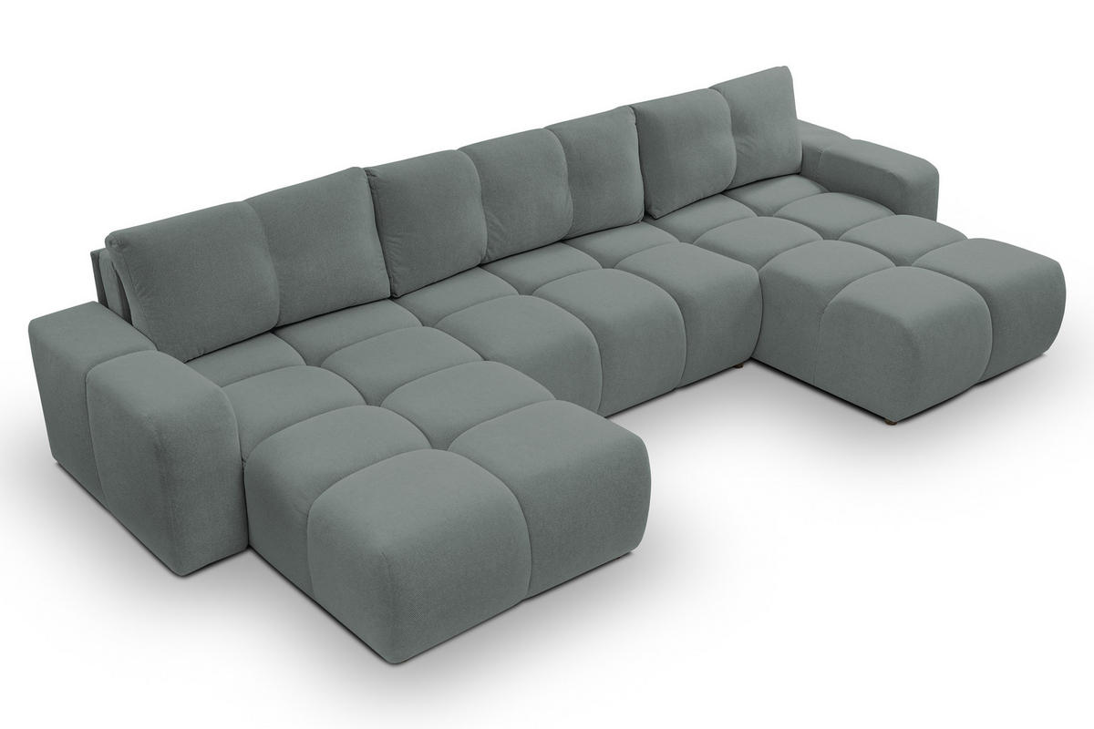 WOHNLANDSCHAFT Hosio Hellgrau 359/177/88 cm mit Schlaffunktion - Schwarz/Hellblau, Kunststoff/Textil (359/88/177cm) - AX Living
