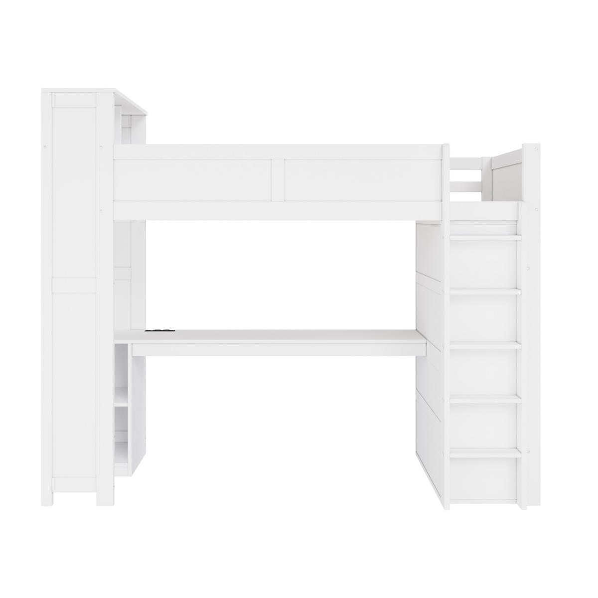 HOCHBETT 90/200 cm mit Schreibtisch und LED, DE-41853, in Weiß - Weiß, Holzwerkstoff (90/200cm) - ComfortXL