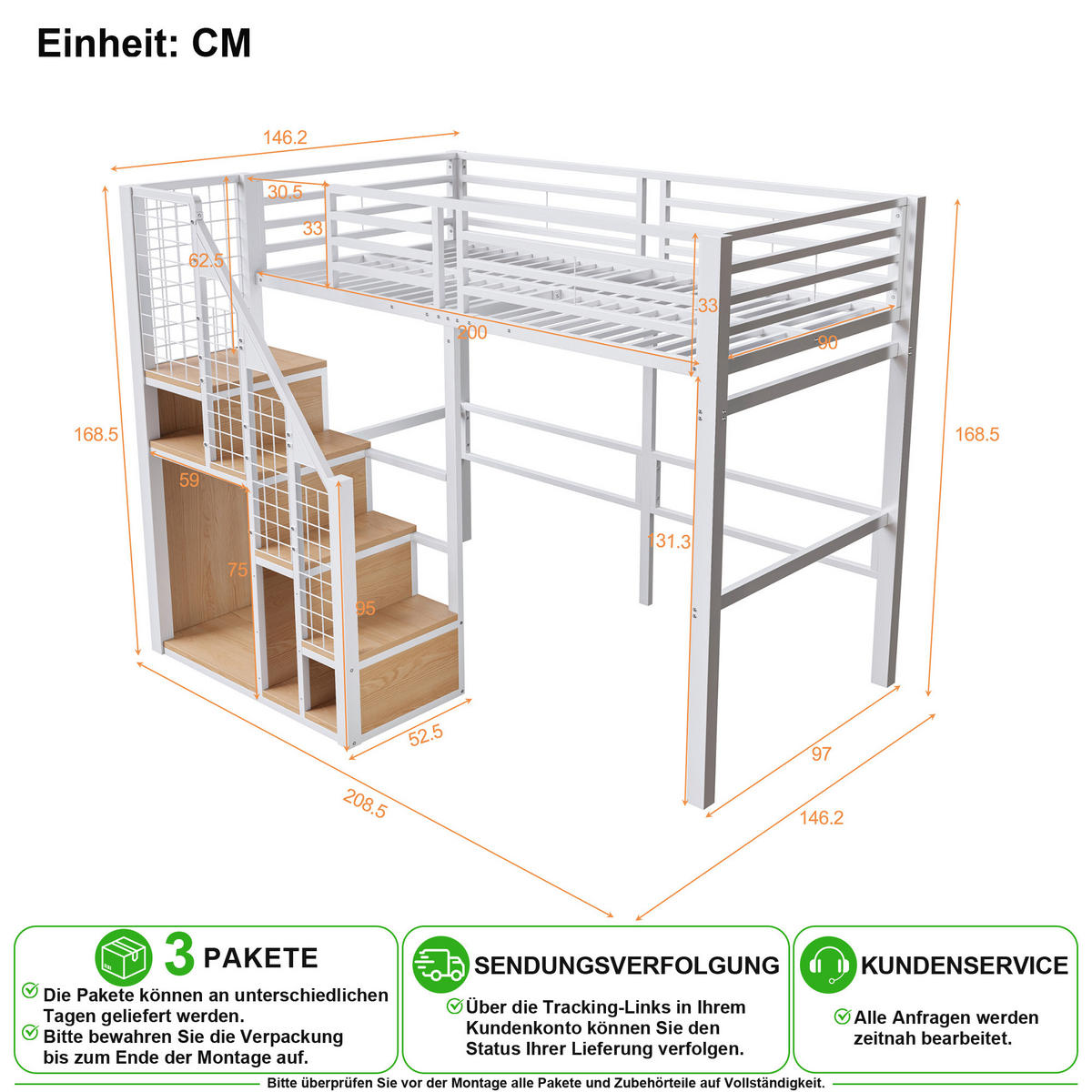 VYVÝŠENÁ POSTEL 90/200 cm v bílé barvě s úložným prostorem - bílá, kov/kompozitní dřevo (90/200cm) - CHICFURN