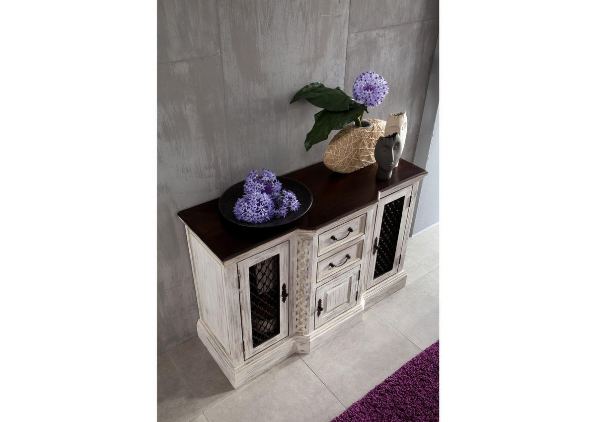 SIDEBOARD Mango / Akazie 135x50x90 weiß gewachst CASTLE-ANTIK #215 - Weiß, Holz (135/90/50cm) - Massivmoebel24