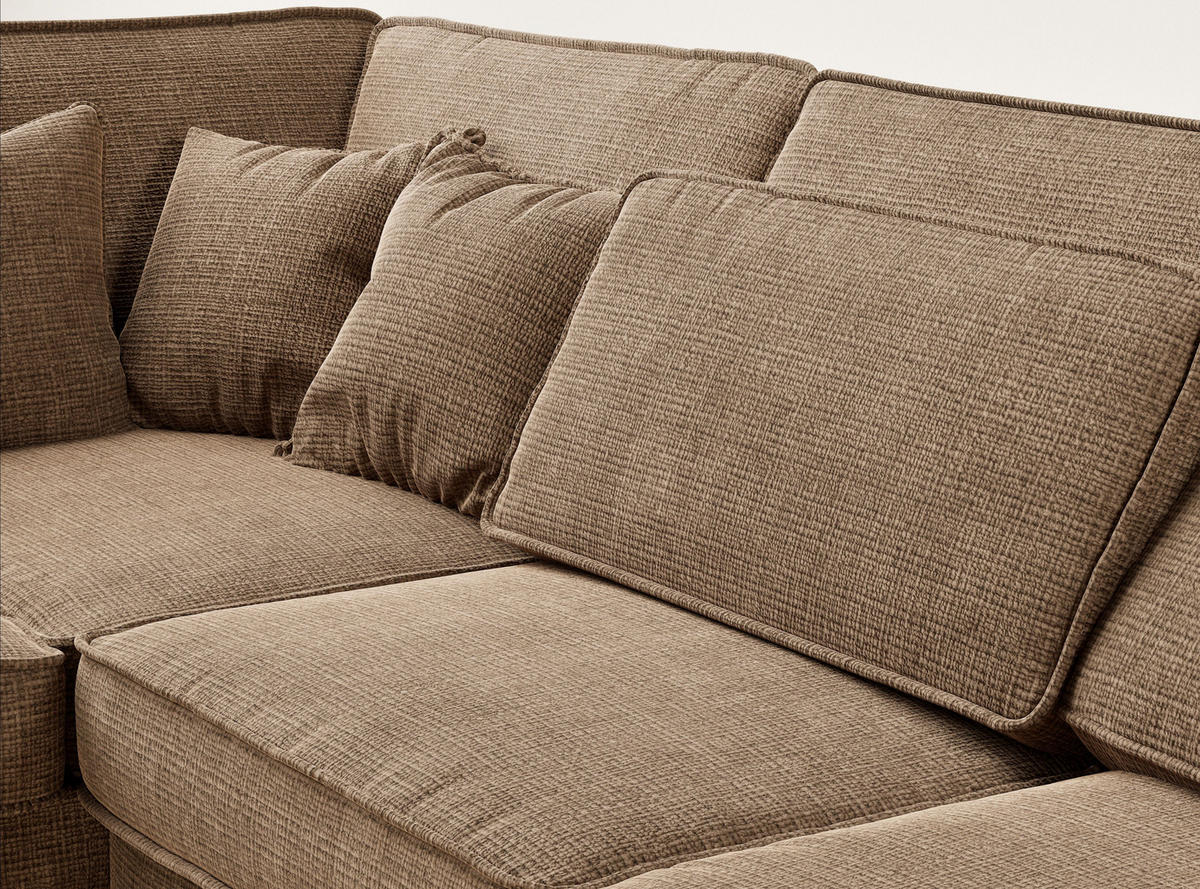 ECKSOFA Kirou Hellbraun Chenille-Stoff - Links Seite - Hellbraun/Schwarz, Holz/Holzwerkstoff (225/311cm) - Maison de Reve