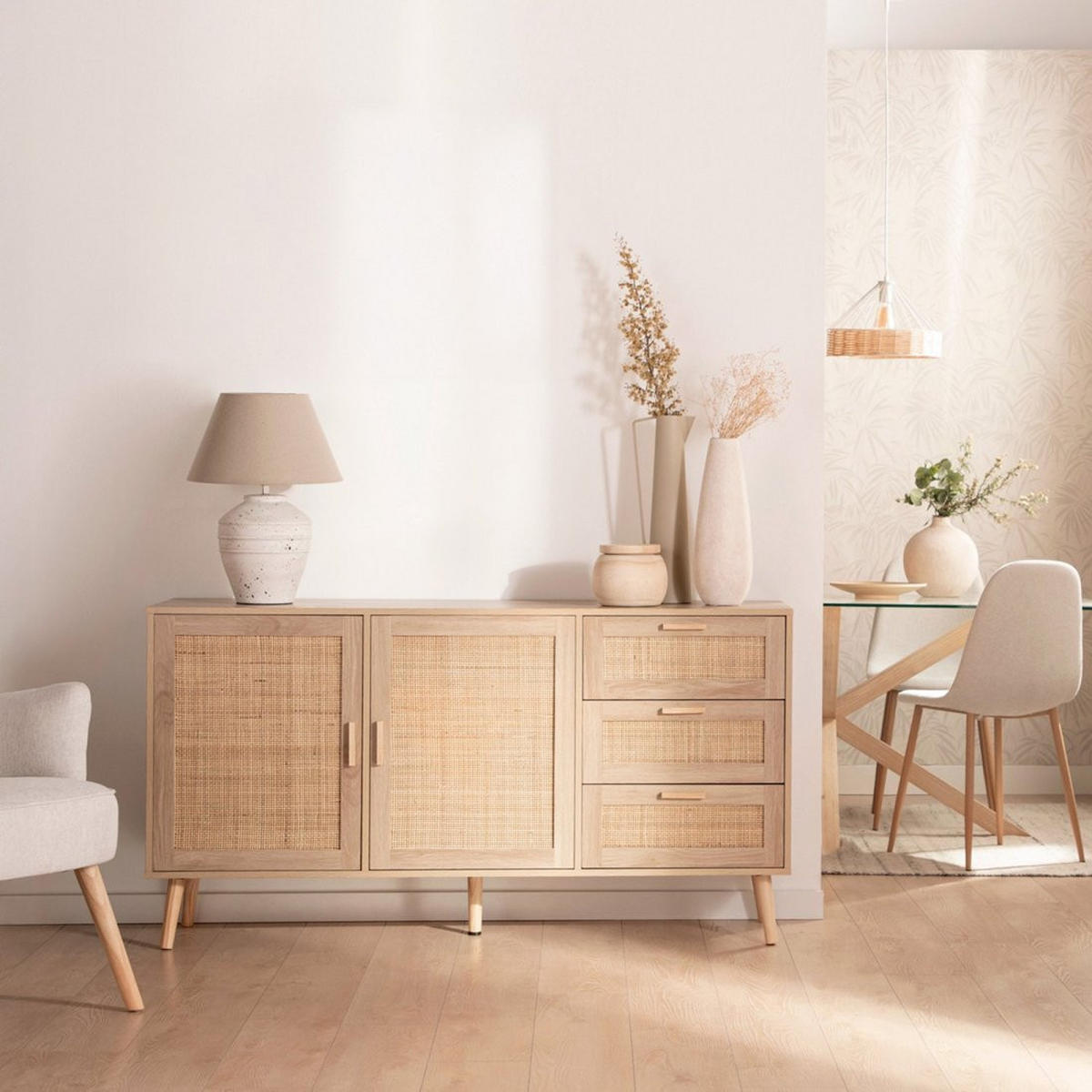 ANRICHTE NIEDRIGE Tahiti Natürlich 148 cm x 79 cm - Naturfarben, Holzwerkstoff (148/79/40cm) - Klast Home