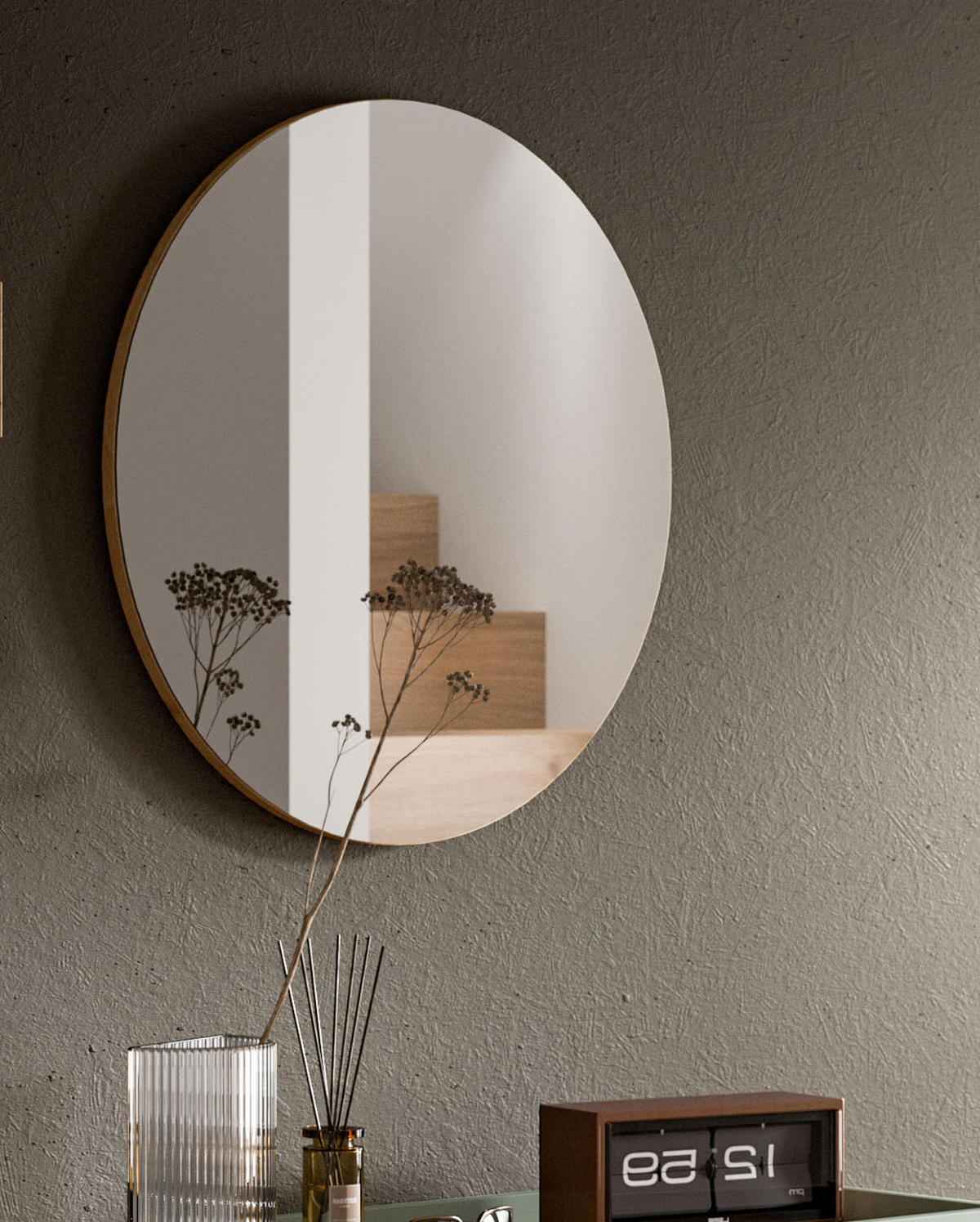 WANDSPIEGEL in Artisan Eiche rund Flurspiegel Ø 70 cm, Borga - Eiche Artisan, Glas/Holzwerkstoff (70/70/6cm) - Inn.Furn