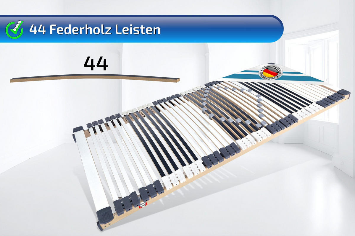 LATTENROST Starr 44 Leisten 140x200cm 8,5 cm Hoch 7-Zonen bis 200 kg - Weiß/Naturfarben, Holz (140/200cm) - Matratzen Perfekt
