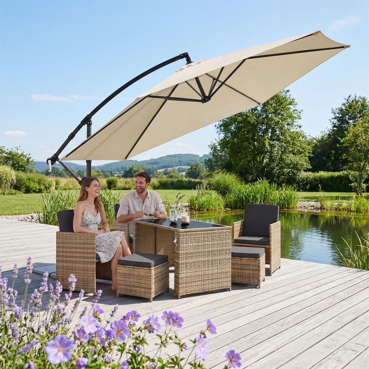 AMPELSCHIRM Artemis, inkl. Schutzhülle, beige - Beige, Metall (350/337cm) - tectake