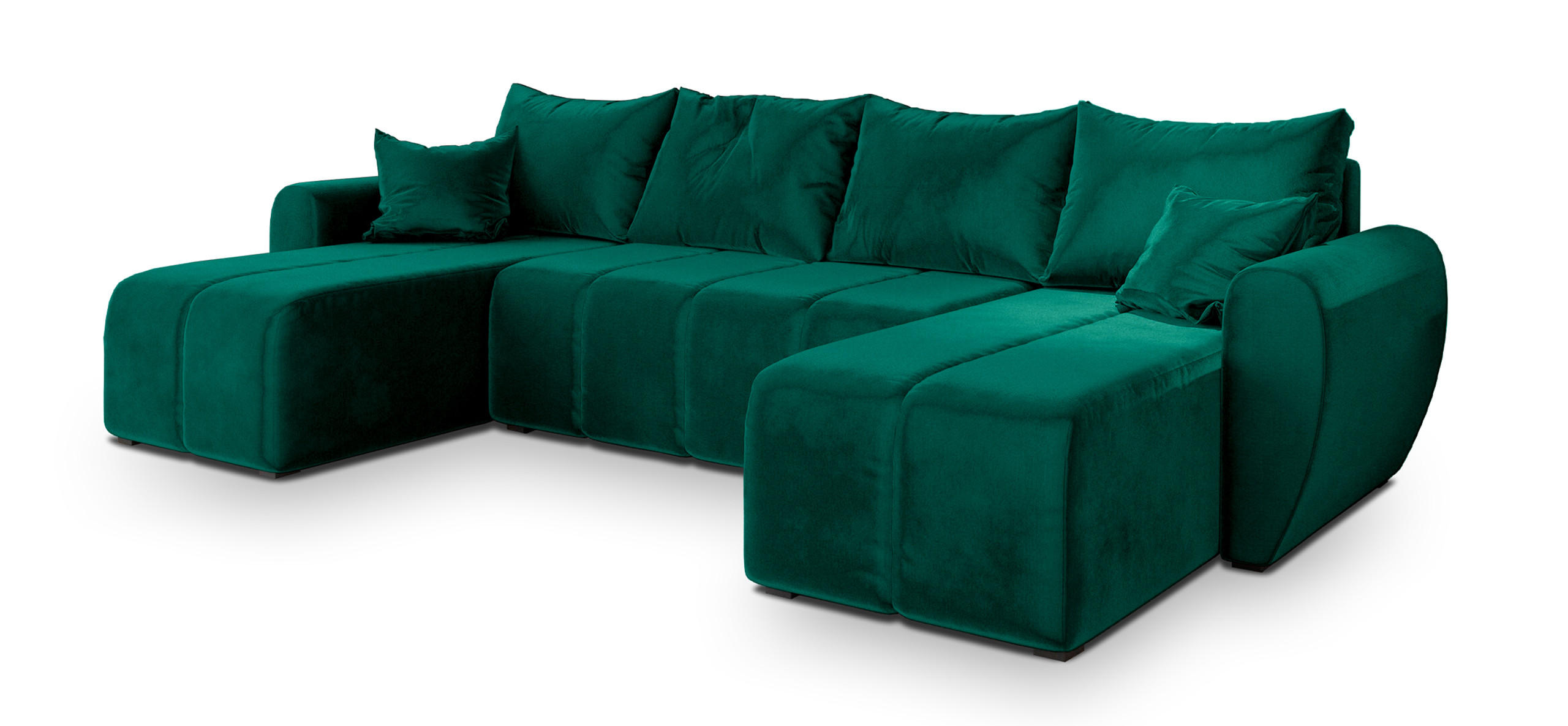 WOHNLANDSCHAFT MADISON U Grün Plüsch-Stoff mit Schlaffunktion - Grün, Holz (311/82/145cm) - MASSENO
