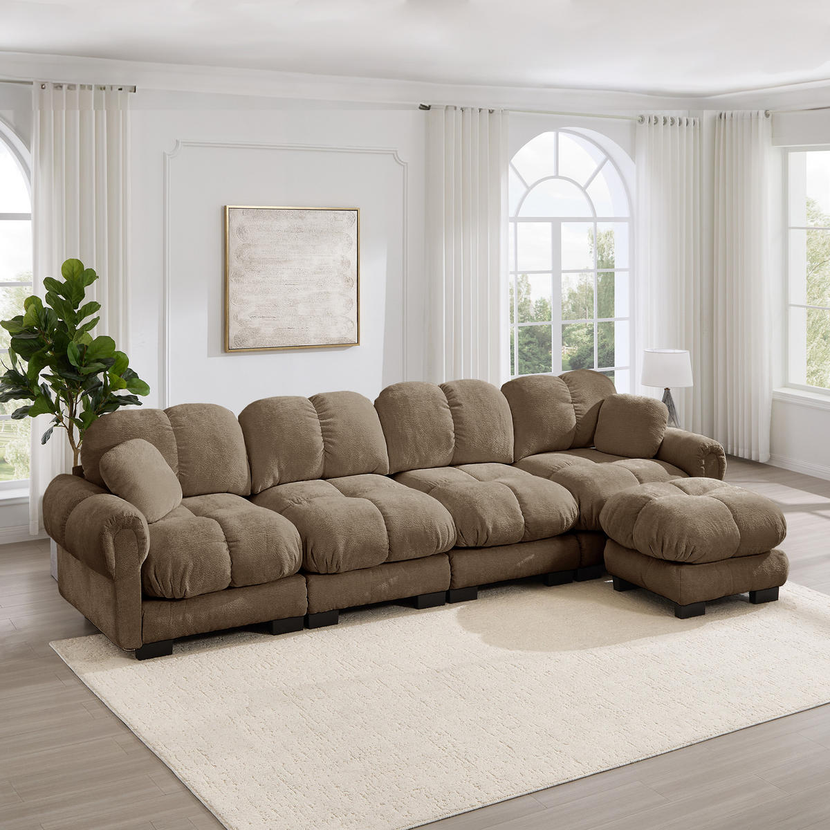 ECKSOFA DE-34384 4-Sitzer mit Steppdesign Braun - Braun, Textil (149/330cm) - ComfortXL