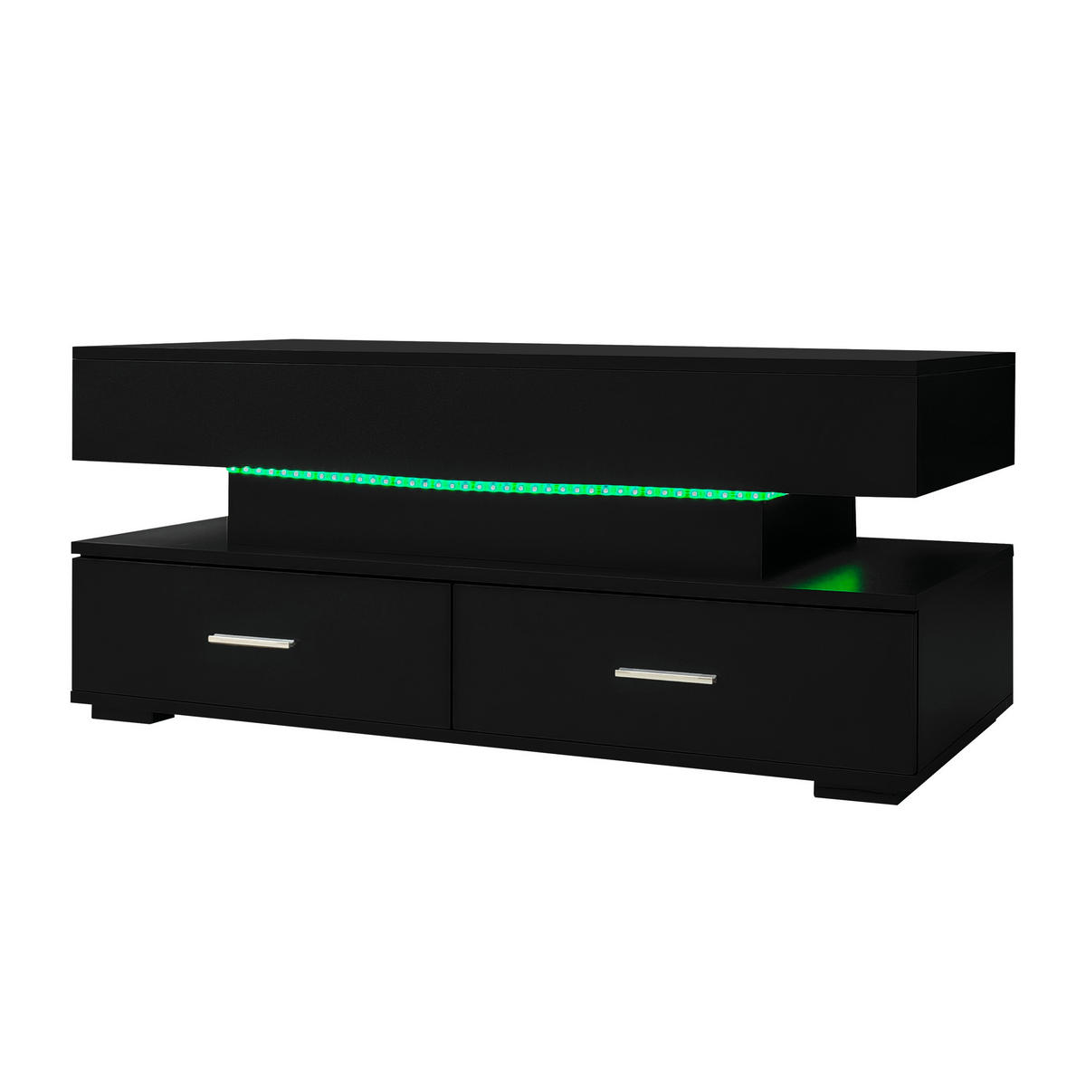 COUCHTISCH 100/50/44 cm schwarz höhenverstellbar mit LED-Beleuchtung und 2 Schubladen - Schwarz, Holzwerkstoff (100/50/44cm) - OKWISH