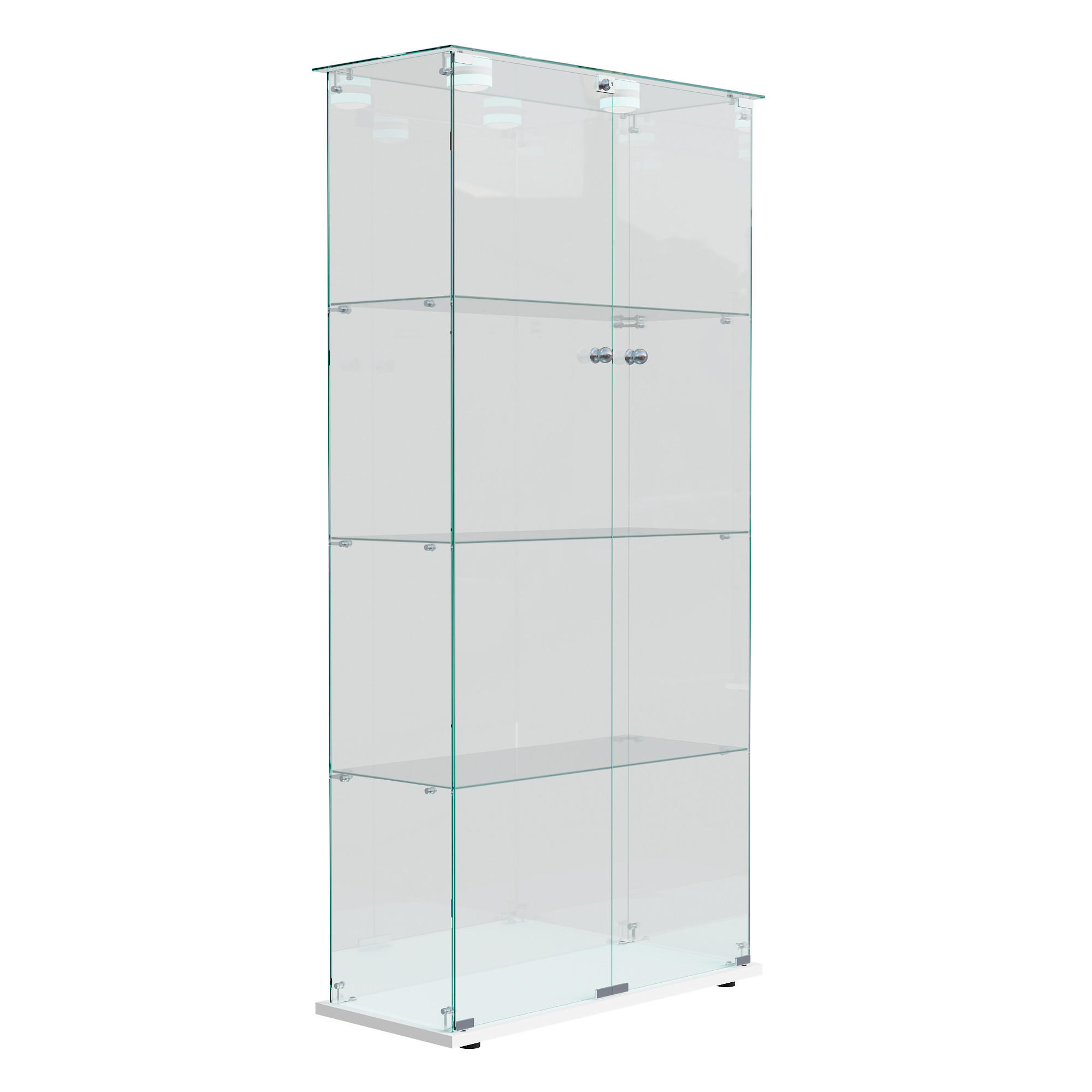 GLASVITRINE, 4 Glasböden, Doppeltür mit Schloss, Touch-LED, weiß - Weiß, Glas (78.5/163/35cm) - BRILVERDE