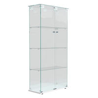 GLASVITRINE, 4 Glasböden, Doppeltür mit Schloss, Touch-LED, weiß - Weiß, Glas (78.5/163/35cm) - BRILVERDE