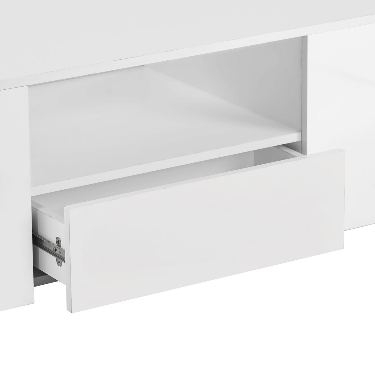 COUCHTISCH 95/53/37 cm hochglänzend mit 2 Schubladen und LED-Beleuchtung - Weiß, Holzwerkstoff (95/53/37cm) - OKWISH