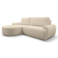 ECKSOFA Dream in L-Form mit Schlaffunktion und Bettkasten, Farbe: Beige, Bouclé-Stoff, Ottomane Links - Beige, Textil (136/260cm) - VENASI MÖBEL