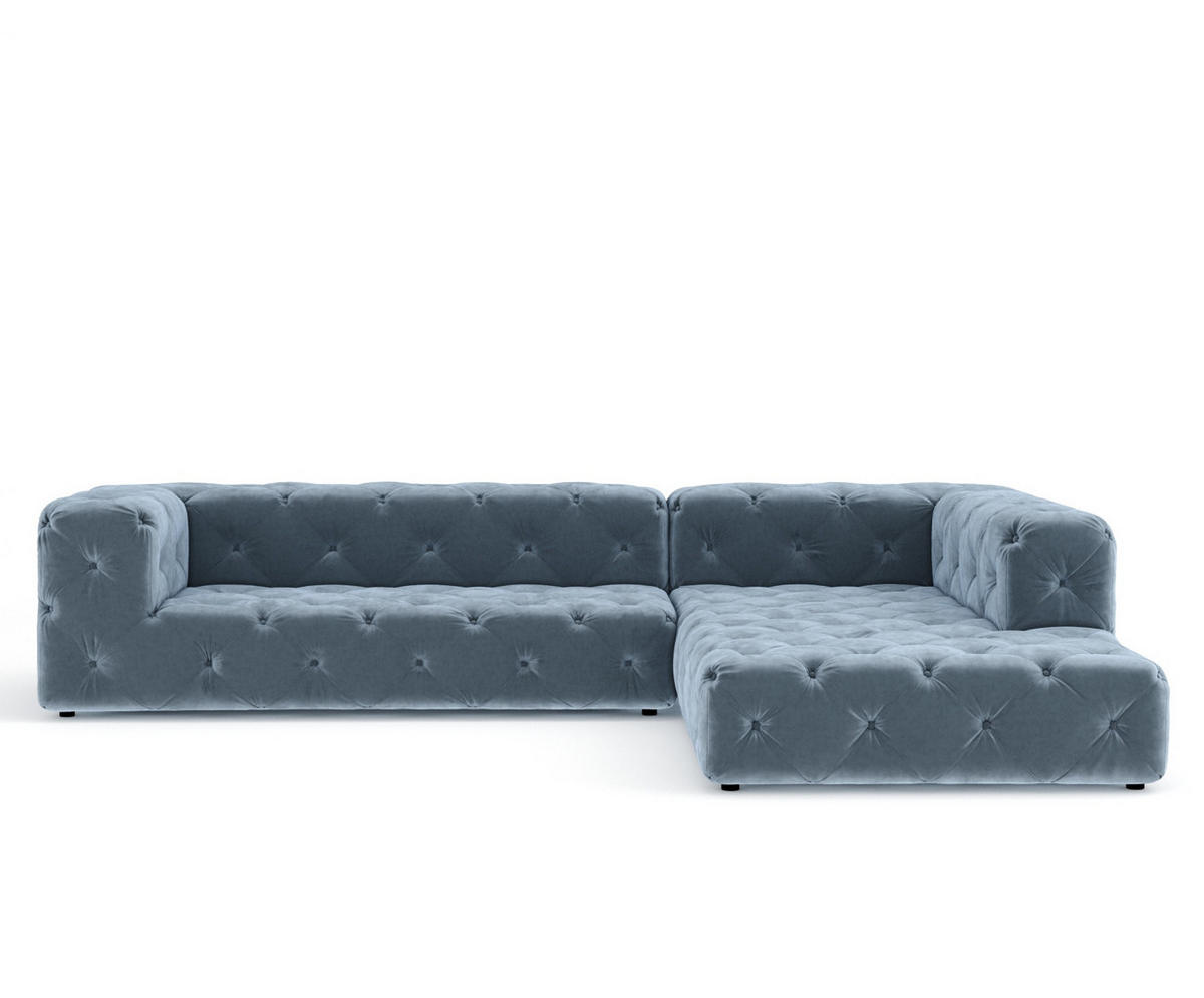ECKSOFA Cosimo Blau Grau Samtstoff - Blaugrau/Schwarz, Holz/Holzwerkstoff (325/228cm) - Maison de Reve