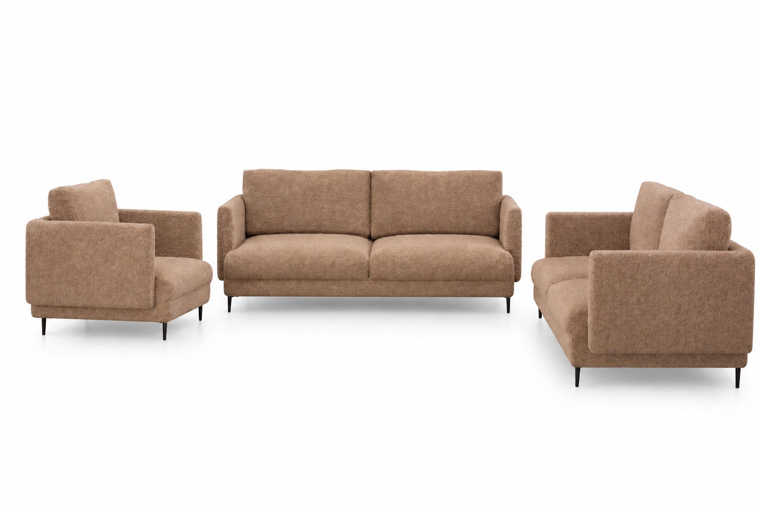 SOFASET Helmer 3-2-1 In Stoff Baloo - Hellbraun, Holzwerkstoff/Textil (226/95/95cm) - Fun Möbel