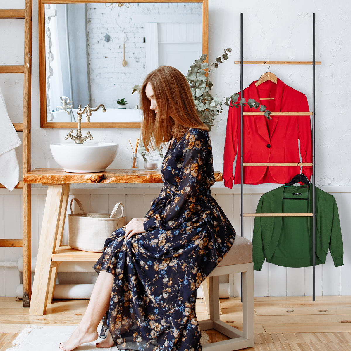 UTERÁKOVÝ stojan - viacfarebná, kov/drevo (50/171/3cm) - Relaxdays