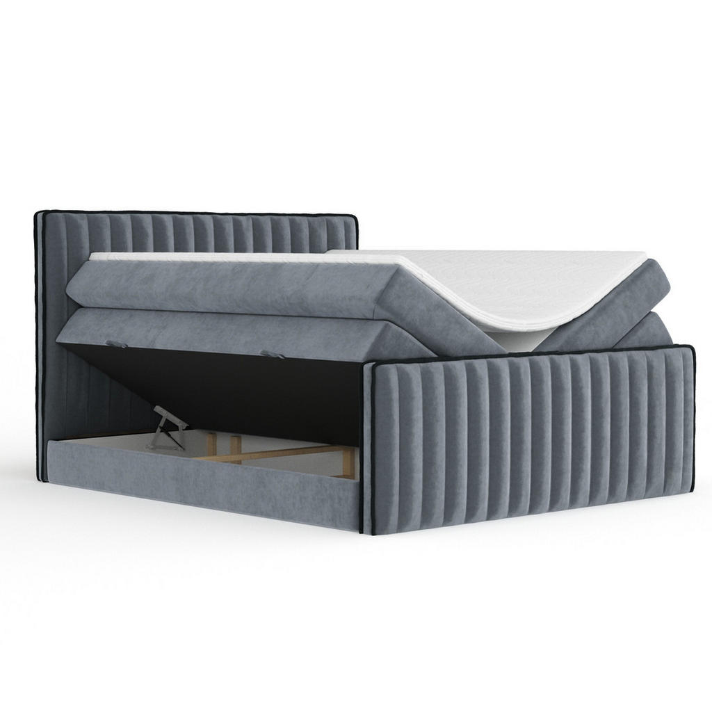 Thumbnail - Maison de Reve Boxspringbett, Grau, Textil, Buche, Kiefer, H3 + H4, 7-Zonen, Höhe ca. 40 cm, 140x200 cm, Handmade in Eur...