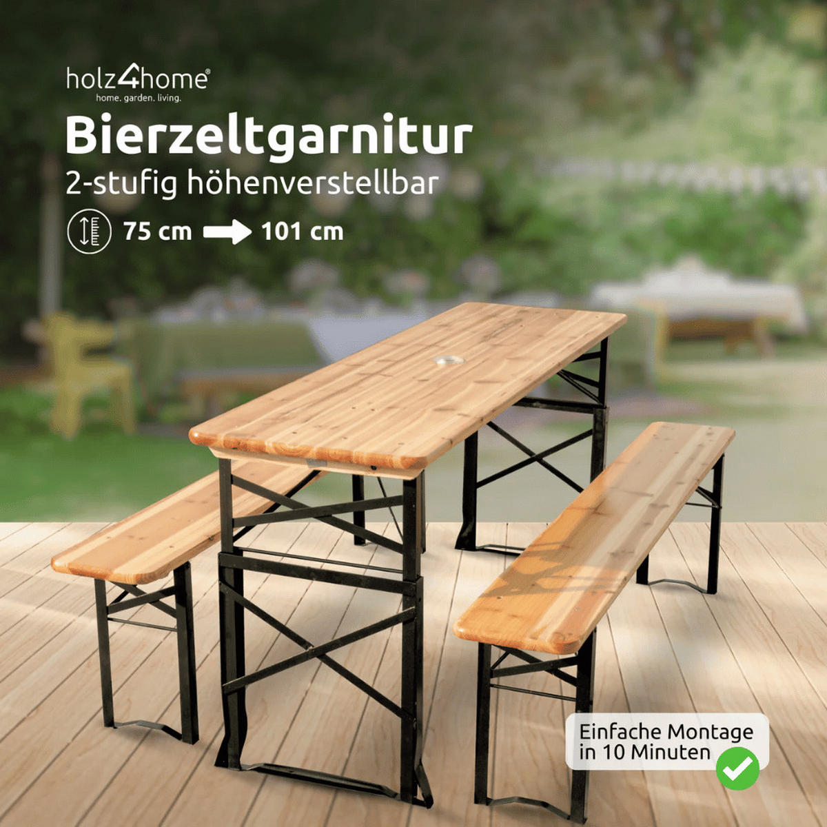 BIERZELTGARNITUR höhenverstellbar 170cm RINHO Bierbank Biertisch - Braun, Holz - DELUKE