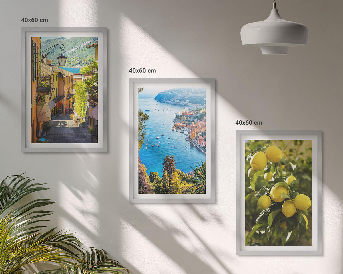 BILDER SET 3er Set - 40x60 cm Silberner Rahmen - Straßen am Meer, ein Meer aus Zitronen - Silberfarben, Kunststoff (40/60cm) - TULUP