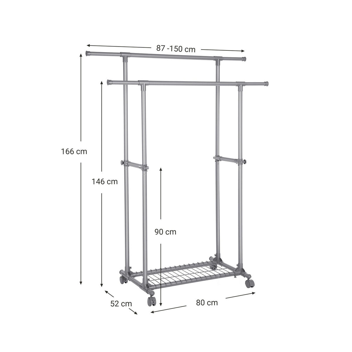 KLEIDERSTÄNDER - Grau, Metall (52/166/87cm) - Hansiro