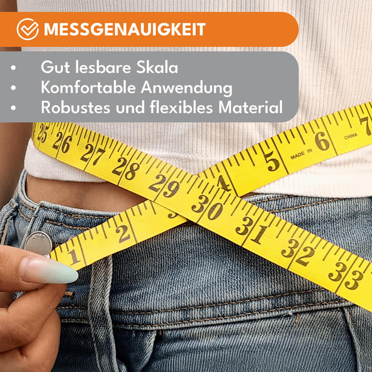 MASSBAND 150 cm - Gelb, Kunststoff (150/150/1.3cm) - KRUMAD