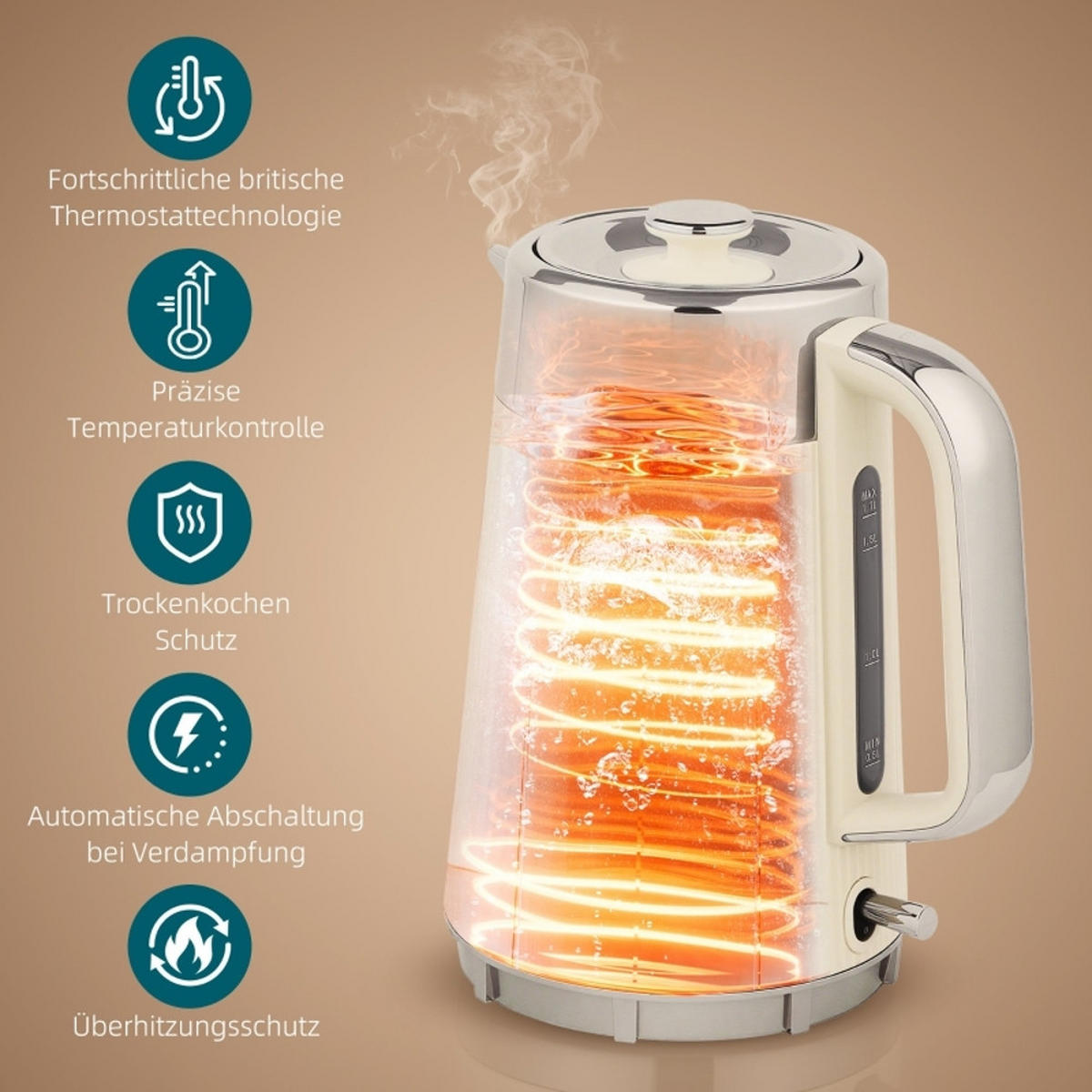 WASSERKOCHER-TOASTER Set UND Cremeweiß 21,2/15,5/25,5 cm - Creme, Kunststoff (15.5/25.5/21.2cm) - Rolipo