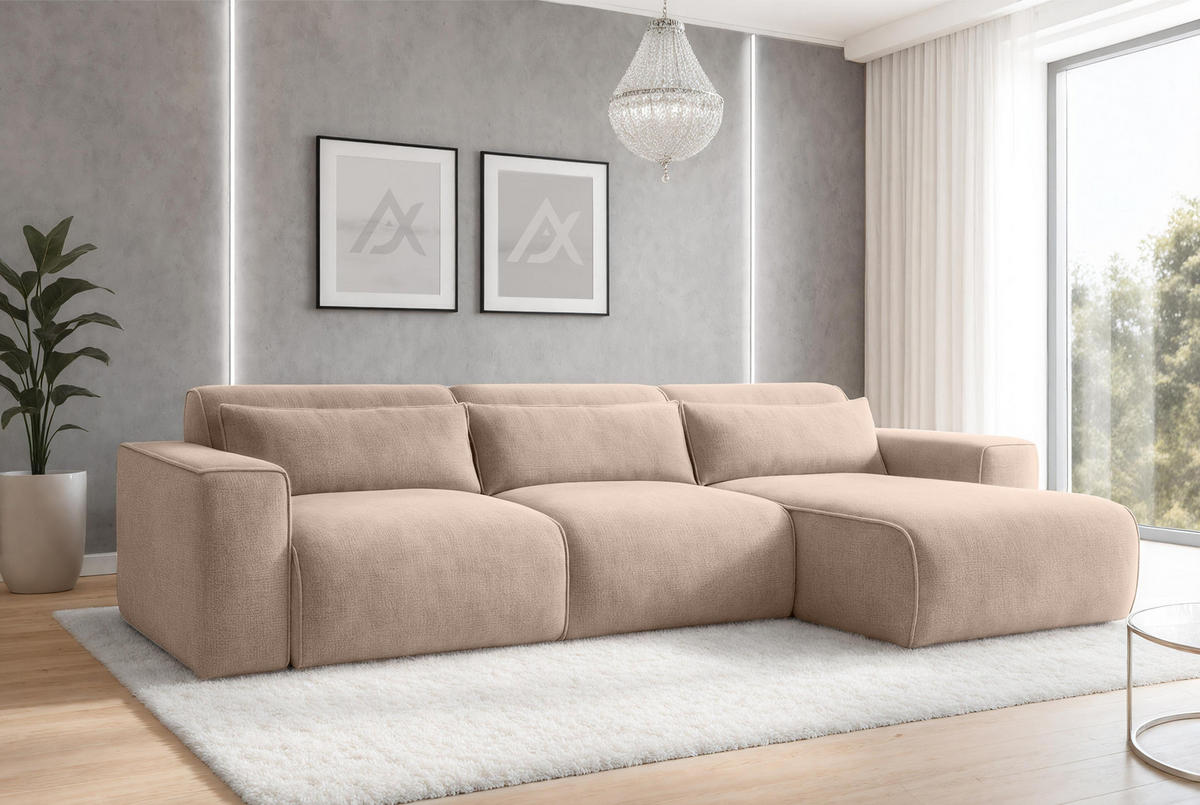 ECKSOFA L Form Ruyam Beige 310/165/78 cm – Schlaffunktion & Bettkasten R - Beige/Schwarz, Kunststoff/Textil (310/170cm) - AX Living