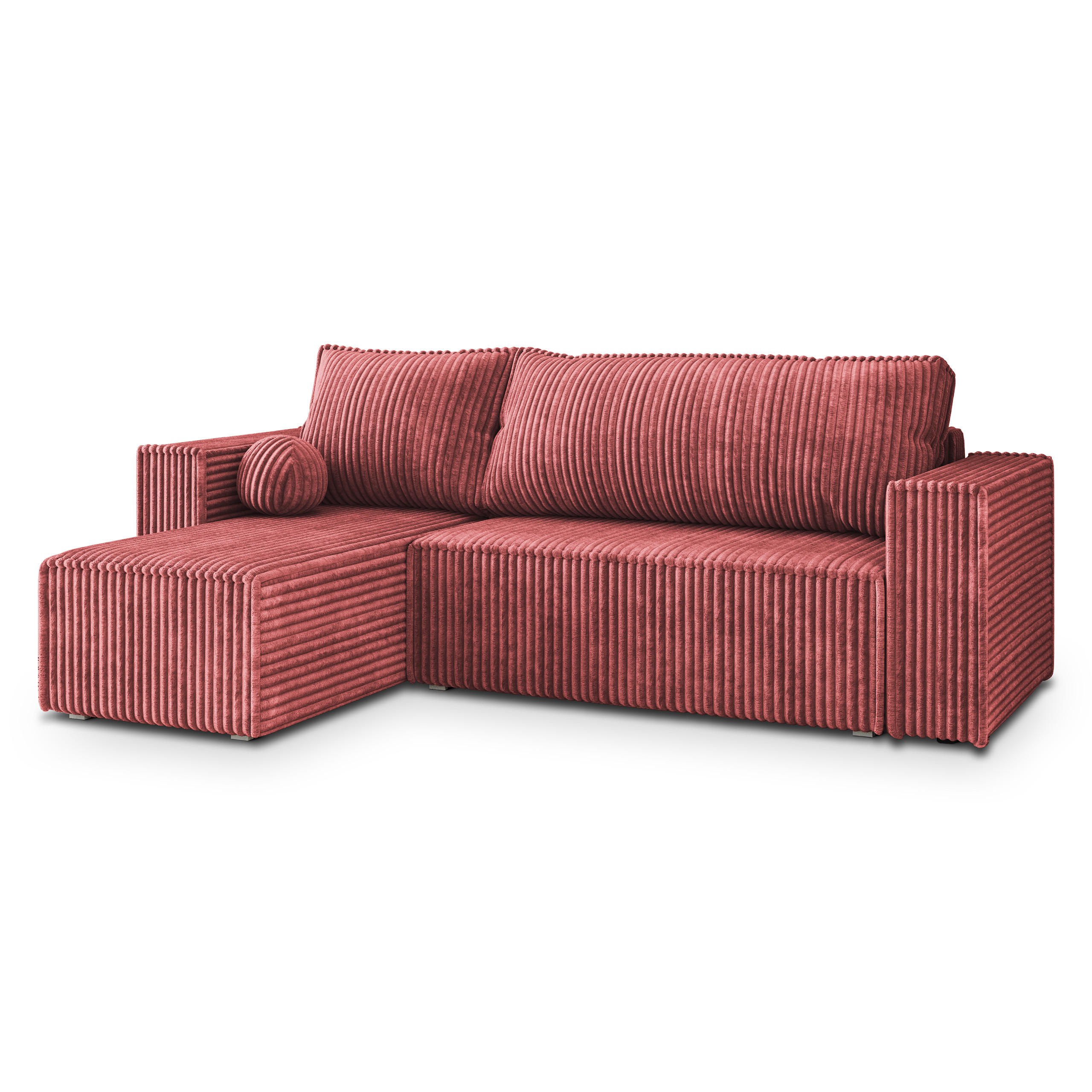 ECKSOFA RAVELO T Rosa Kordstoff mit Schlaffunktion - Rosa, Holz (240/140cm) - MASSENO