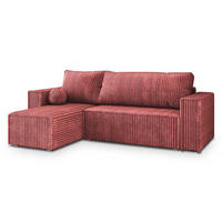 ECKSOFA RAVELO T Rosa Kordstoff mit Schlaffunktion - Rosa, Holz (240/140cm) - MASSENO