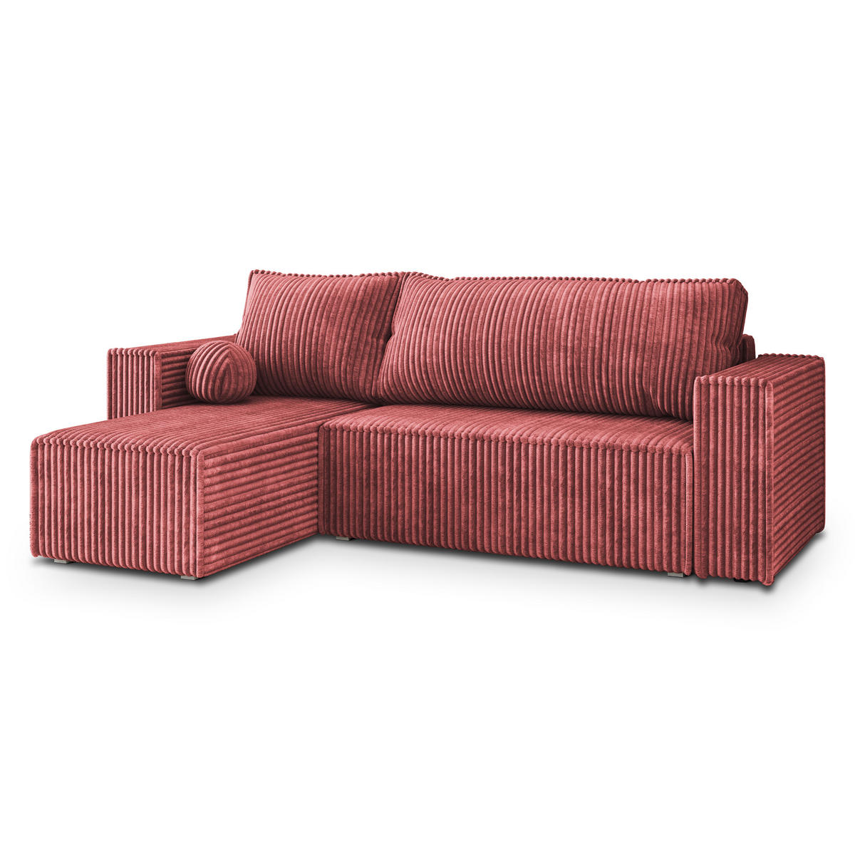 ECKSOFA RAVELO T Rosa Kordstoff mit Schlaffunktion - Rosa, Holz (240/140cm) - MASSENO
