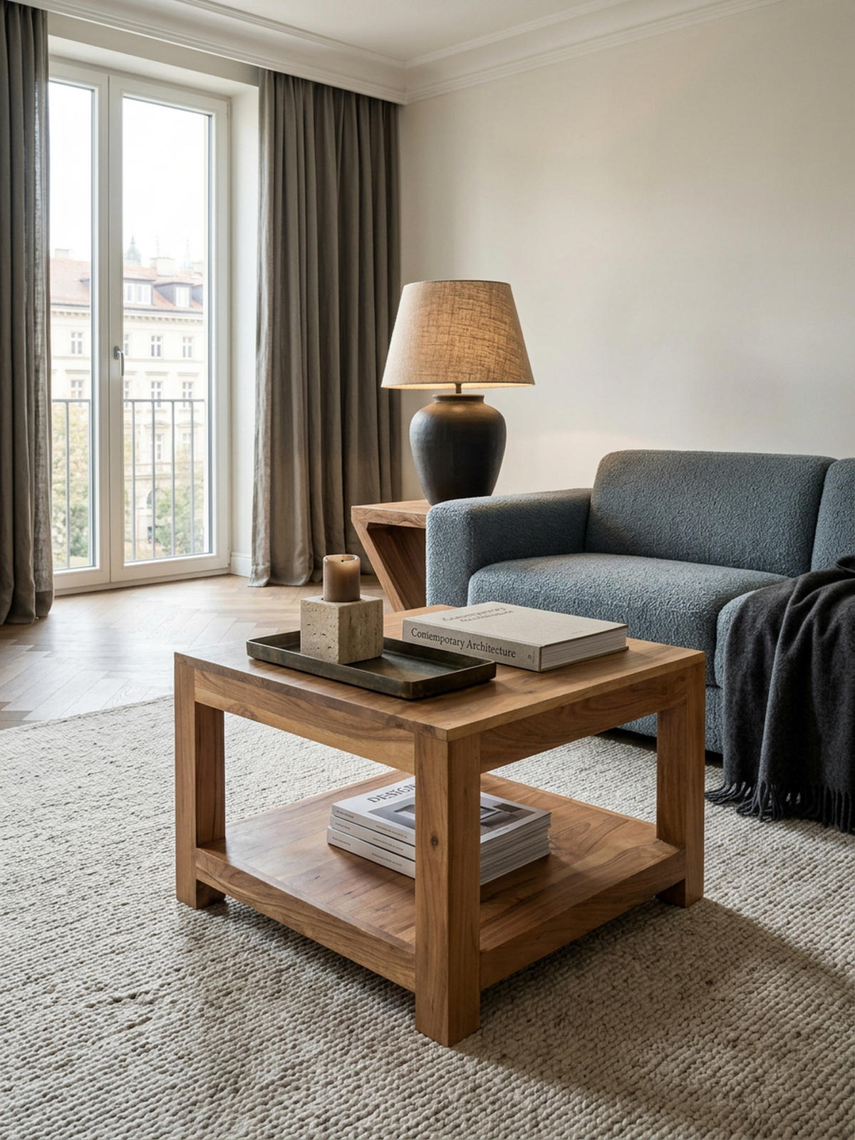 COUCHTISCH Massivholz im Landhausstil mit Ablagefach und pflegeleichter Oberfläche, Beige 60x60x45 cm - Beige, Holz (60/60/45cm) - KADIMA DESIGN