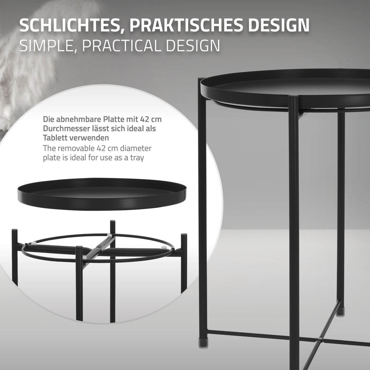 BEISTELLTISCH Rund Schwarz 45/52 cm - Schwarz, Metall (52/45/52cm) - ML-DESIGN