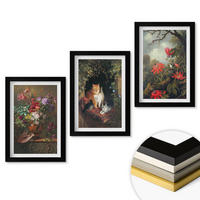 WANDBILDER 3er-Set - 20x30 cm Schwarzer Rahmen - Vintage-Blumen, Katzen, Natur - Schwarz, Kunststoff (20/30cm) - ArtPrintCave