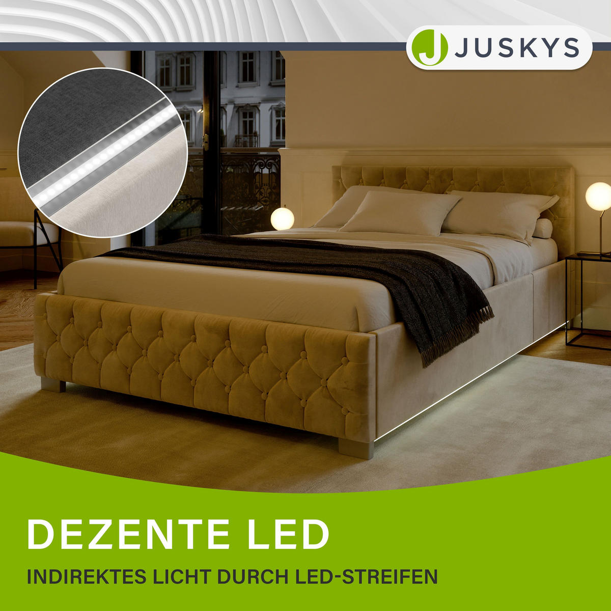 POLSTERBETT Nizza Beige 120x200 cm mit Matratze - Beige, Holz (120/200cm) - Juskys