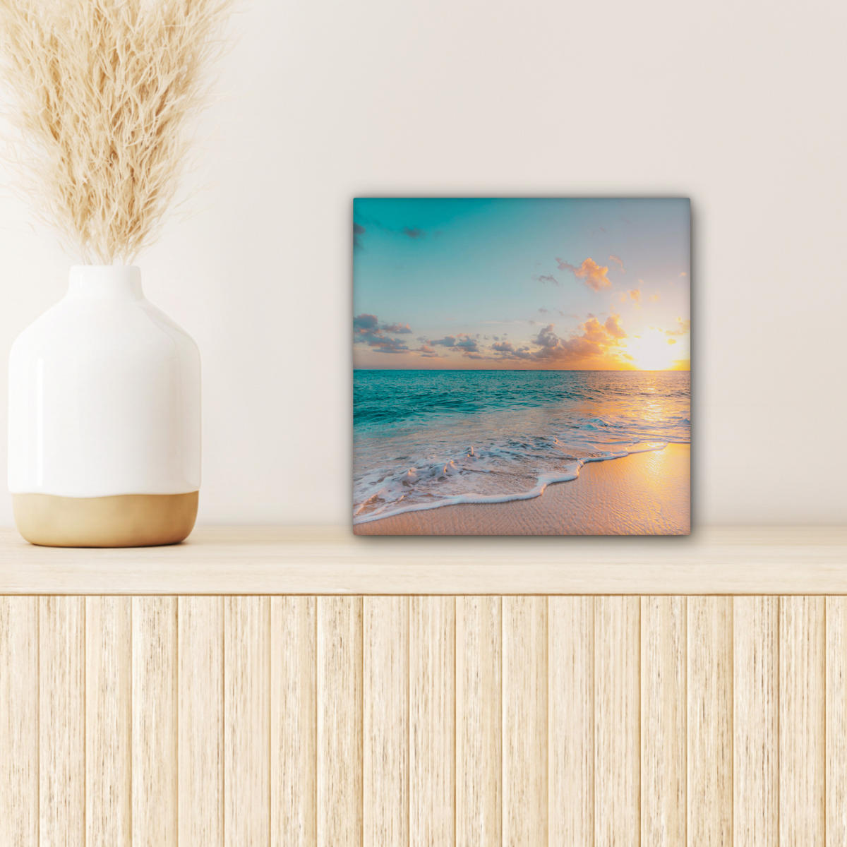 LEINWANDBILD - Sonnenuntergang - Strand - Meer - Sommer - Blau - 20x20 - Wandbilder - Multicolor, Textil (20/20cm) - MuchoWow