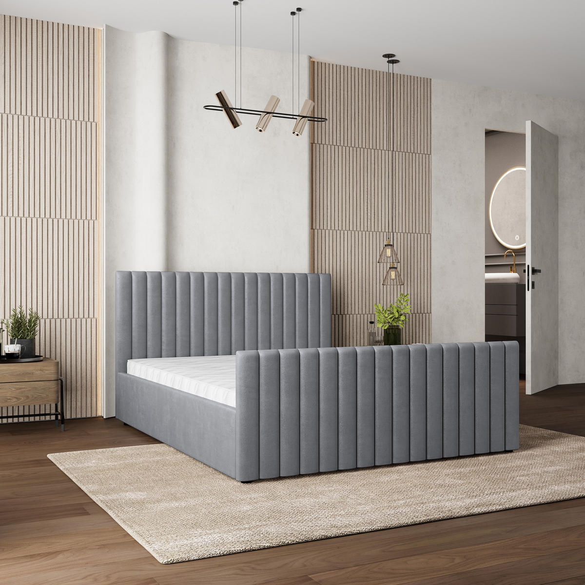 POLSTERBETT CANOVA 140x200 cm mit Bettkästen - Grau - Grau, Holz (140/200cm) - MASSENO