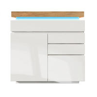 KOMMODE, Hochglanz, 3 Schubladen & 2 Türen, LED-App-Steuerung, 110x39x115 cm, Weiß - Weiß, Holzwerkstoff (39/115/110cm) - Modfu