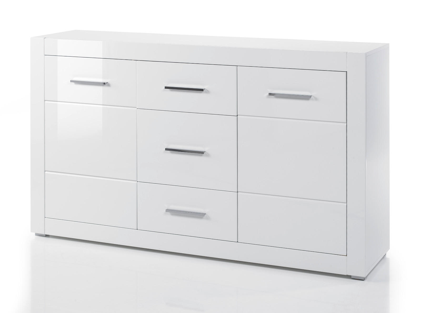 SIDEBOARD weiß Hochglanz, Wohn- und Esszimmer Kommode 164 cm - Weiß Hochglanz/Silberfarben, Holzwerkstoff/Kunststoff (164/97/42cm) - Furn.Design