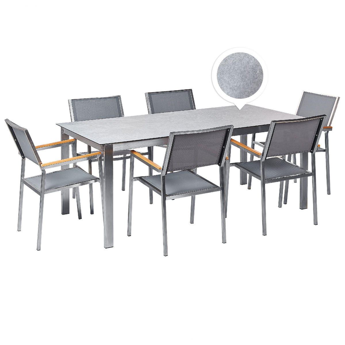 GARTENMÖBEL SET 6-Sitzer Keramik-Glas Textil grau Cosoleto/Grosseto - Silberfarben/Grau, Glas - Beliani