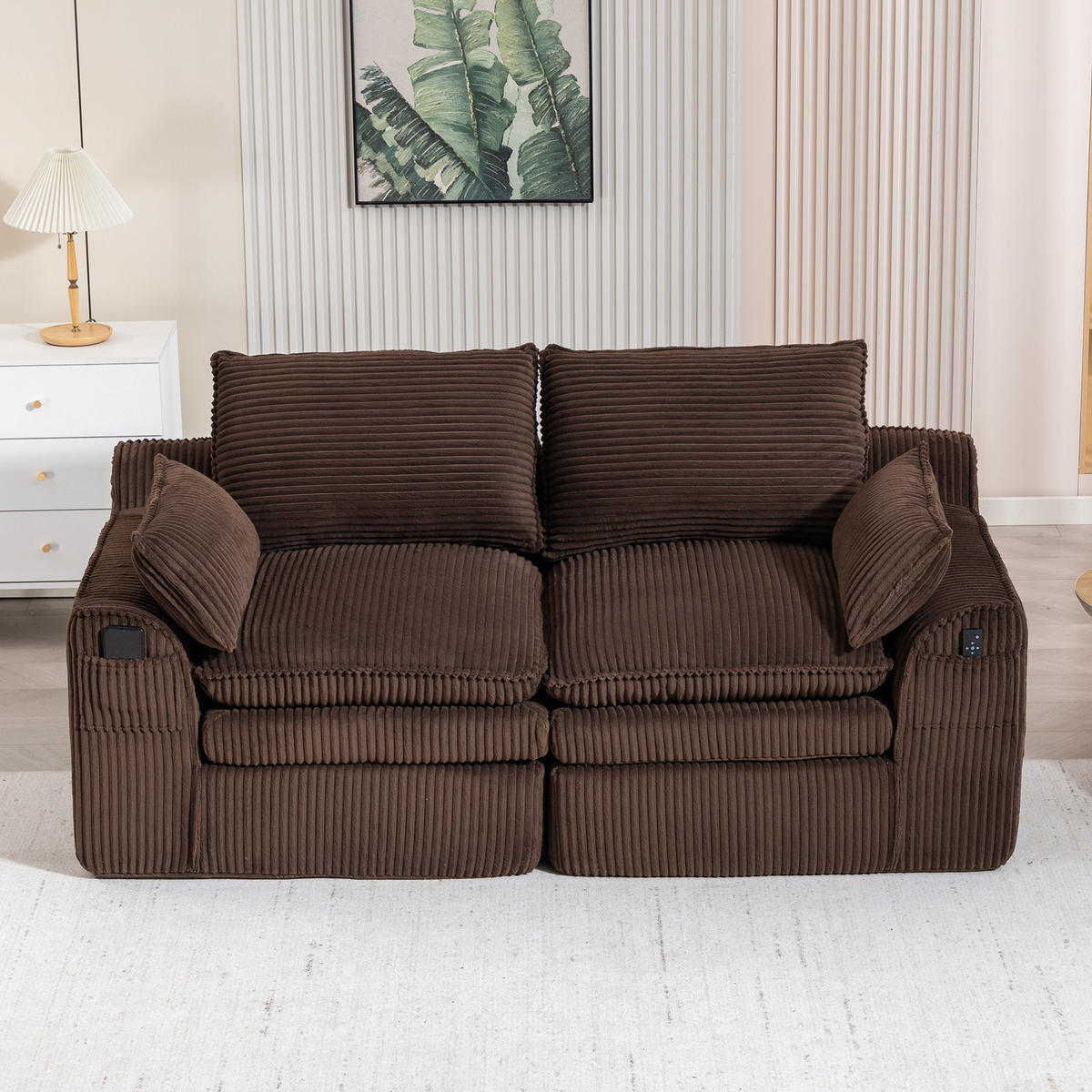 2-SITZER Sofa aus Cord 191x94x85 cm Braun mit Seitentaschen, Kissen und Federkern für hohen Sitzkomfort - Braun, Textil (191/85/94cm) - Modfu