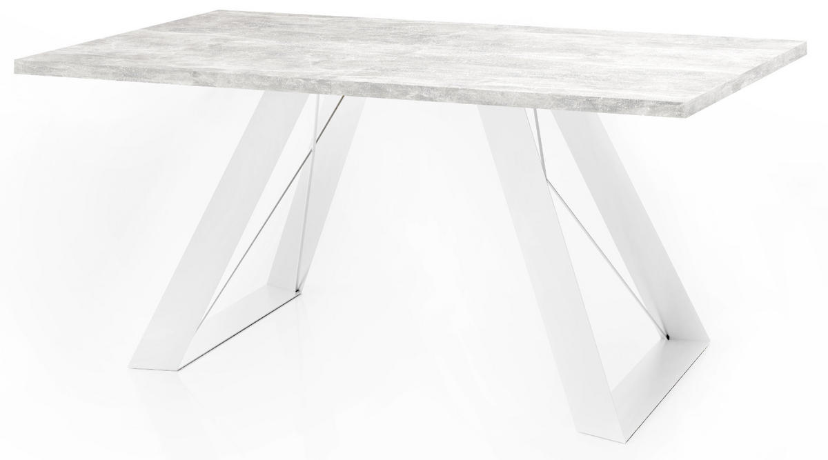 ESSTISCH Colter Weiß rechteckig ausziehbar, Grauer Beton 140-240/80/76 cm - Hellgrau/Weiß, Holzwerkstoff/Metall (140/80/76cm) - WFL GROUP