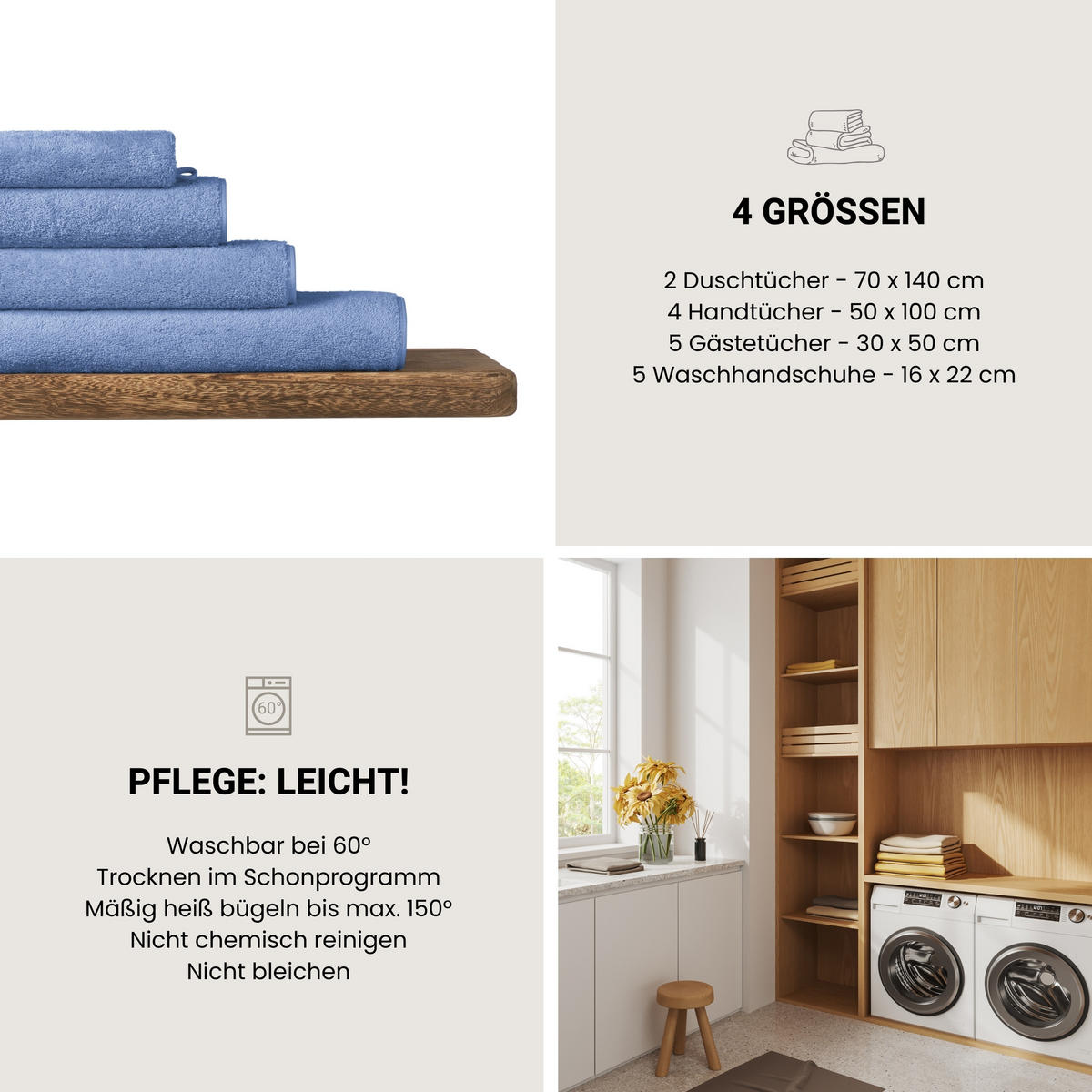 WASCHHANDSCHUHSET Milano - 5-teilig - 16 x 22 cm - Hellblau - Hellblau, Textil (16/22cm) - SCHIESSER