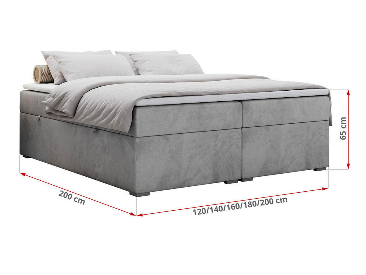 BOXBETT BESS 200/200 Hellgrau Velvet - H3 - Hellgrau, Holz/Textil (200/200cm) - MKS