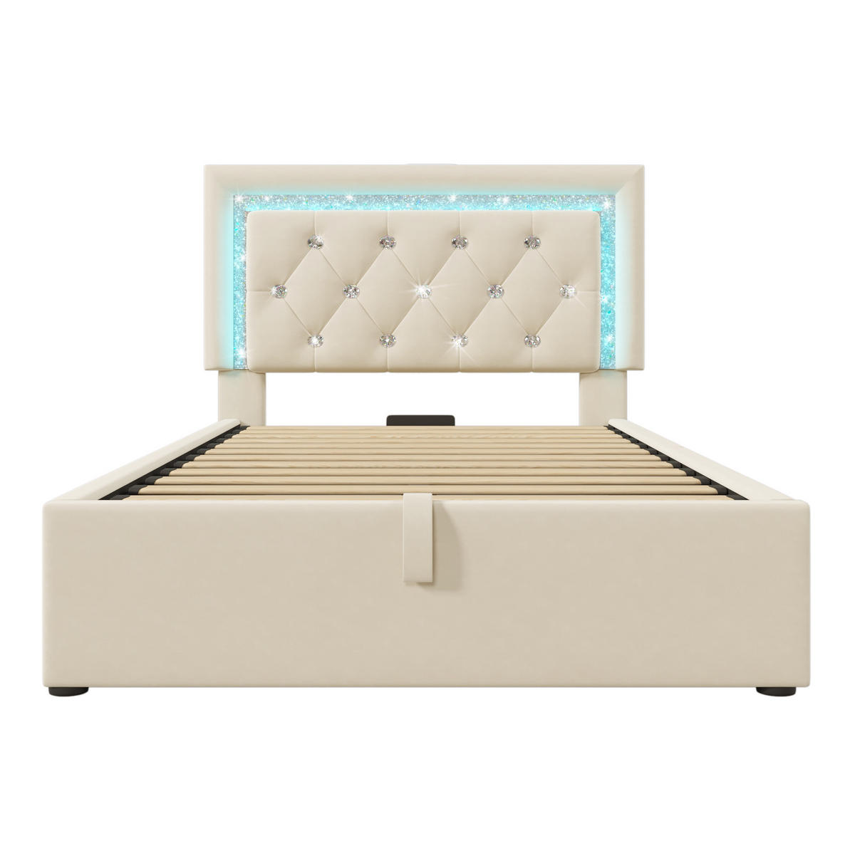POLSTERBETT 90/200 cm Beige aus Samt mit Bettkasten, LED und Matratze - Beige, Textil (90/200cm) - Flora Grace